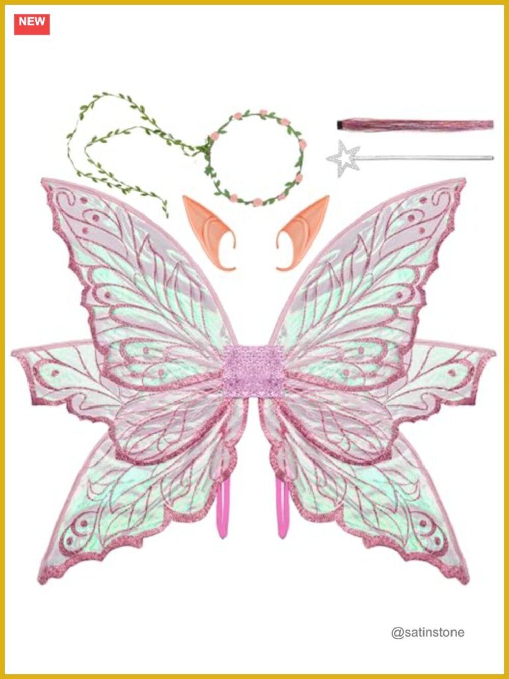 Large Fairy Wings Adult Women Iridescent Glitter Butterfly Costume Set 33x25